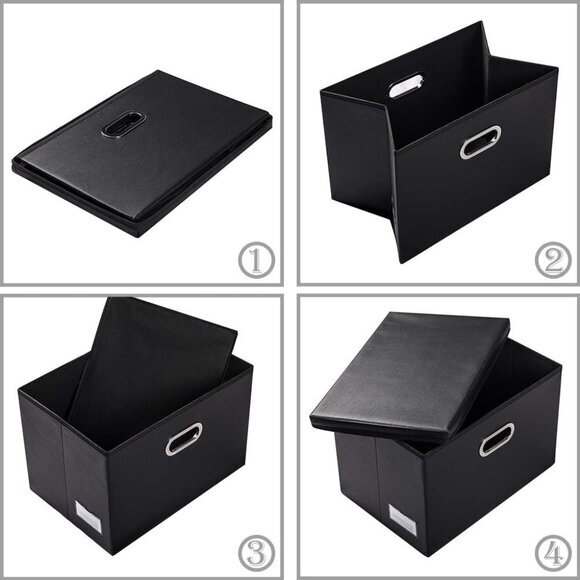 1 Pack Large Collapsible Storage Bin with Lid Leather‎ Fabric Foldable Storage - Picture 7 of 7